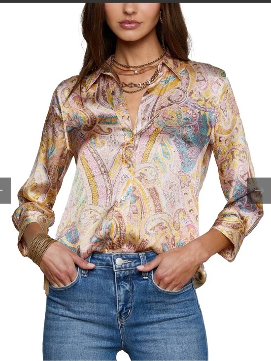 L'AGENCE Tops - NWT, L'AGENCE Dani size S, Pastel Paisley Silk Button-Down Blouse, MSRP $345.00